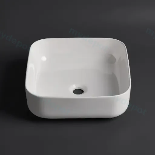 385*385*140mm Gloss White Above Counter Basin(32mm Nonoverflow)