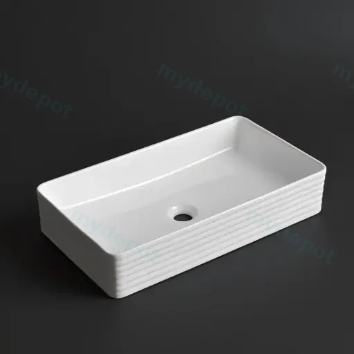 600*340*110mm Gloss White With Fluted Design Above Counter Basin(32mm Nonoverflow)