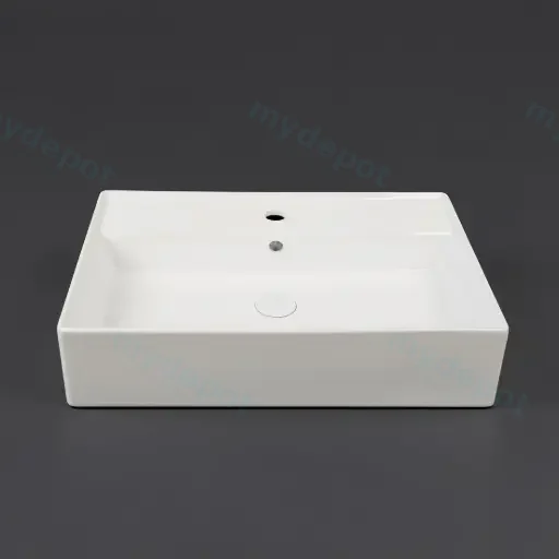 605*420*150mm Gloss White Wall Hung Basin(32mm Overflow+1 Tap Hole)