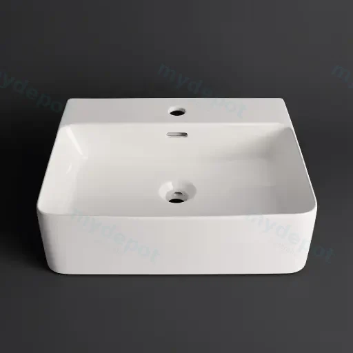 520*420*155mm Gloss White Wall Hung Basin(32mm Overflow+1 Tap Hole)