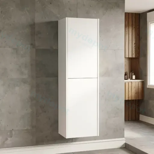 Customised Kiama Tall Boy Cabinet - Matte White - 400L x 300D x 1350H mm - 2 Doors