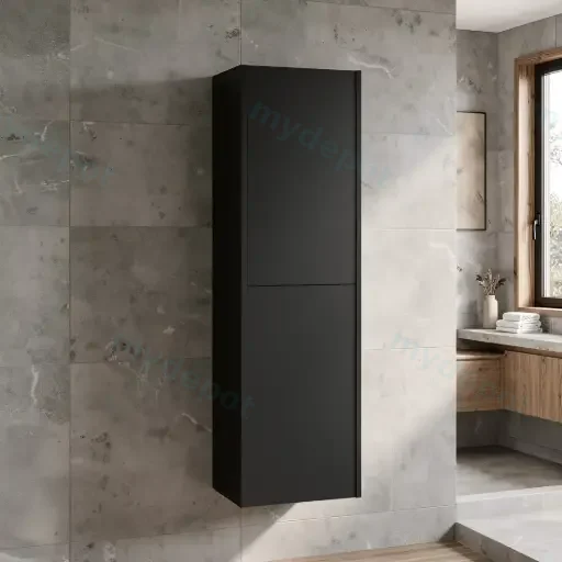 Customised Kiama Tall Boy Cabinet - Matte Black - 400L x 300D x 1350H mm - 2 Doors