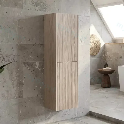 Customised Kiama Fluted Tall Boy Cabinet - Coastal Oak - 400L x 300D x 1350H mm - 2 Doors