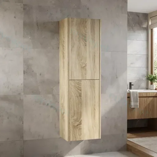 Customised Kiama Tall Boy Cabinet - White Oak - 400L x 300D x 1350H mm - 2 Doors