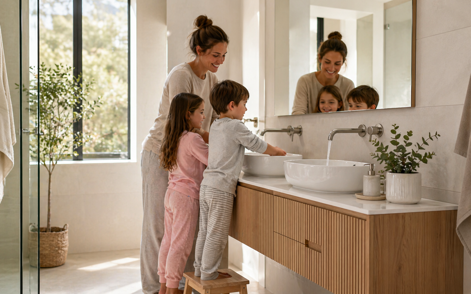 Modern family bathroom with vanity and tapware