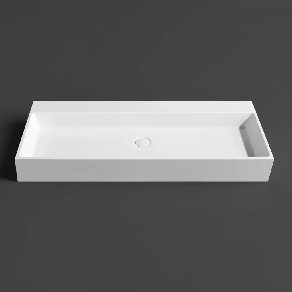 1000*460*200mm Matt White Crete Solid Surface Stone Wall Hung Basin None Overflow