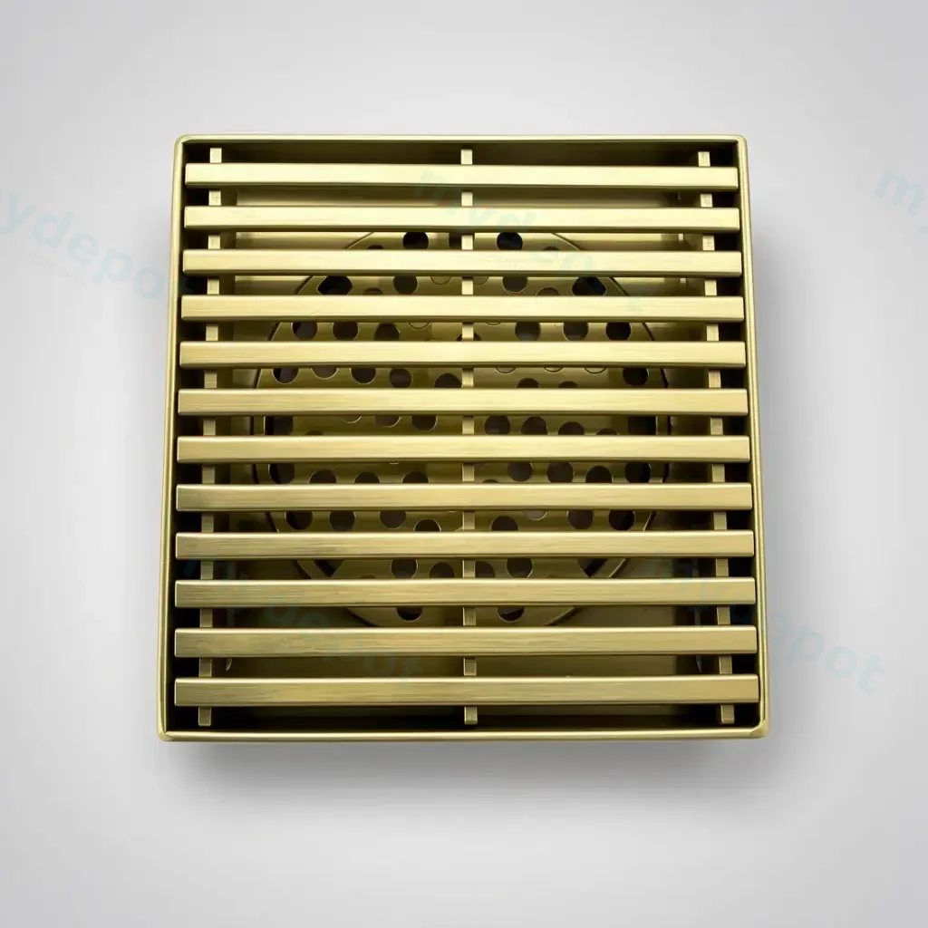 110*110*20mm Brushed Brass Grill Floor Waste Shower Grate Drain(80mm outlet)