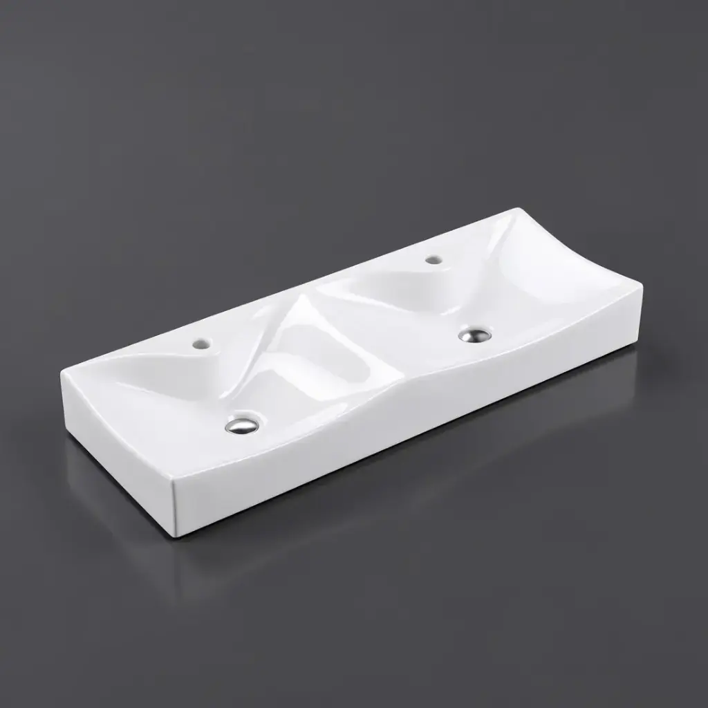 [50088] 1115*400*125mm Wall Hung Counter Top Double Square Basin