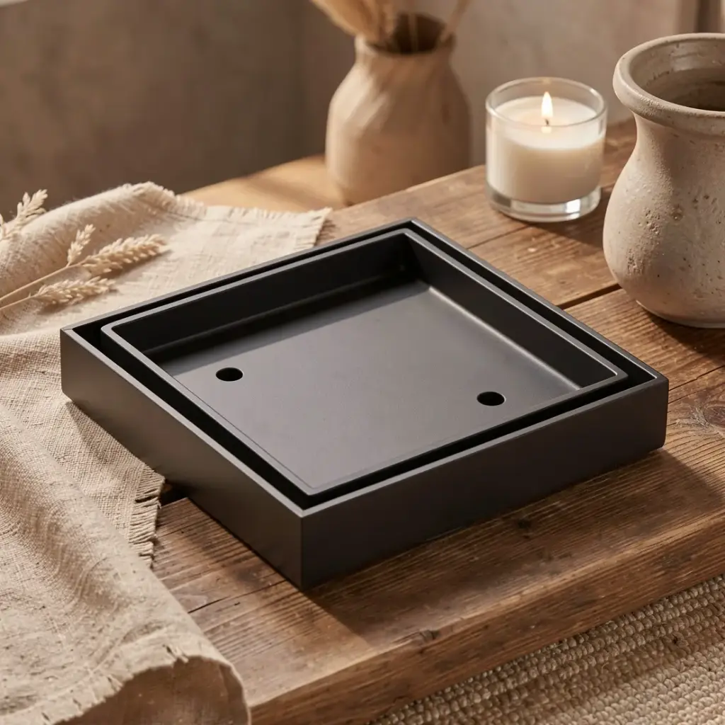 115X115mm Black Square Tile Insert Floor Drain(90mm Outlet)