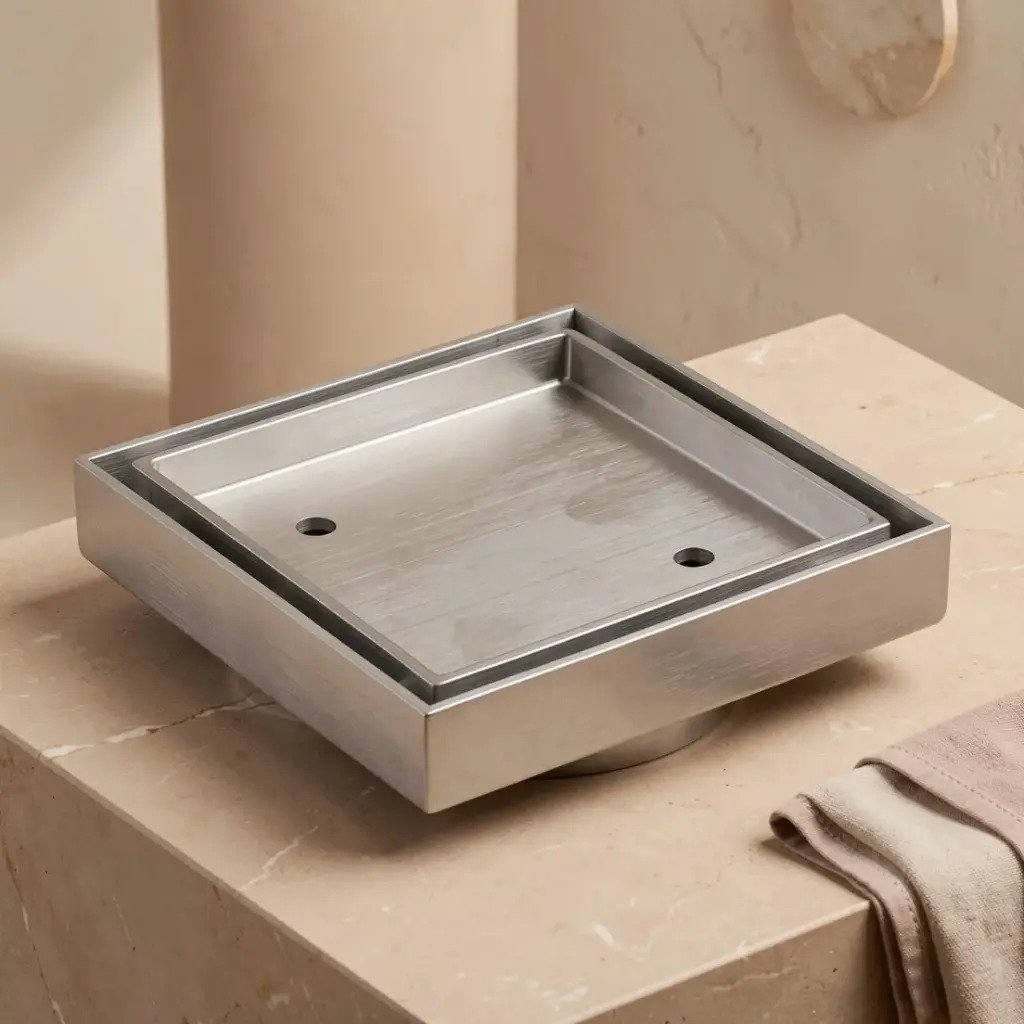 [55840] 115X115mm Brushed Chrome Square Tile Insert Floor Drain(90mm Outlet)