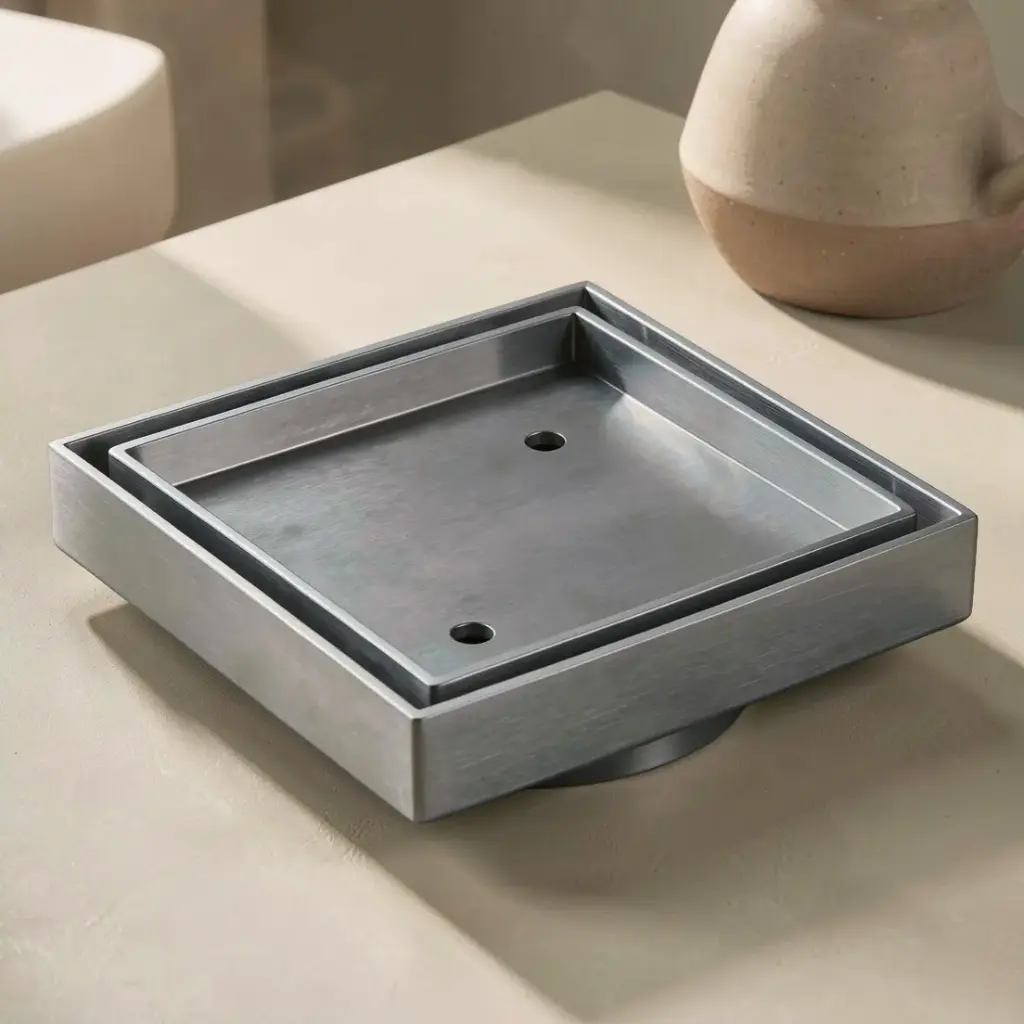 115X115mm Gun Mental Slim Square Tile Insert Floor Drain(90mm Outlet)