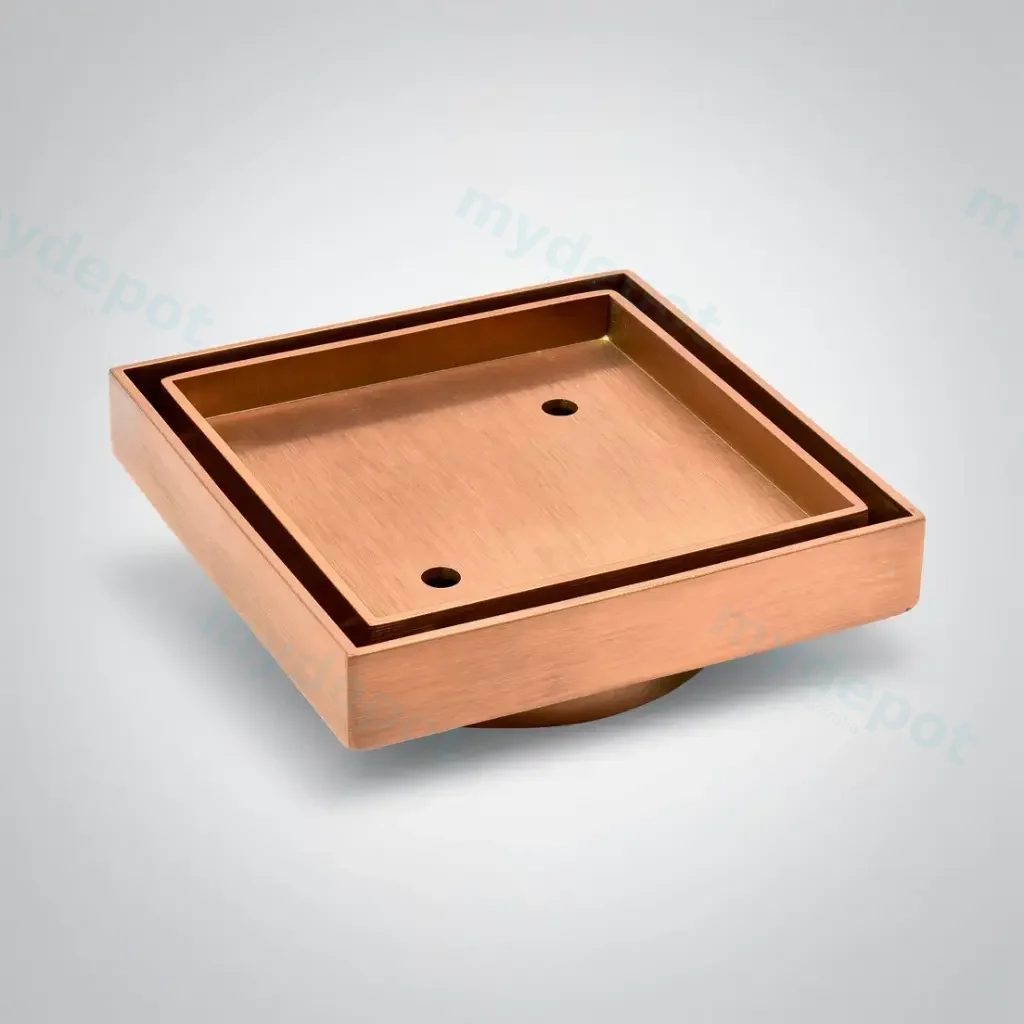 [55847] 115X115mm Rose Gold Slim Square Tile Insert Floor Drain(90mm Outlet)
