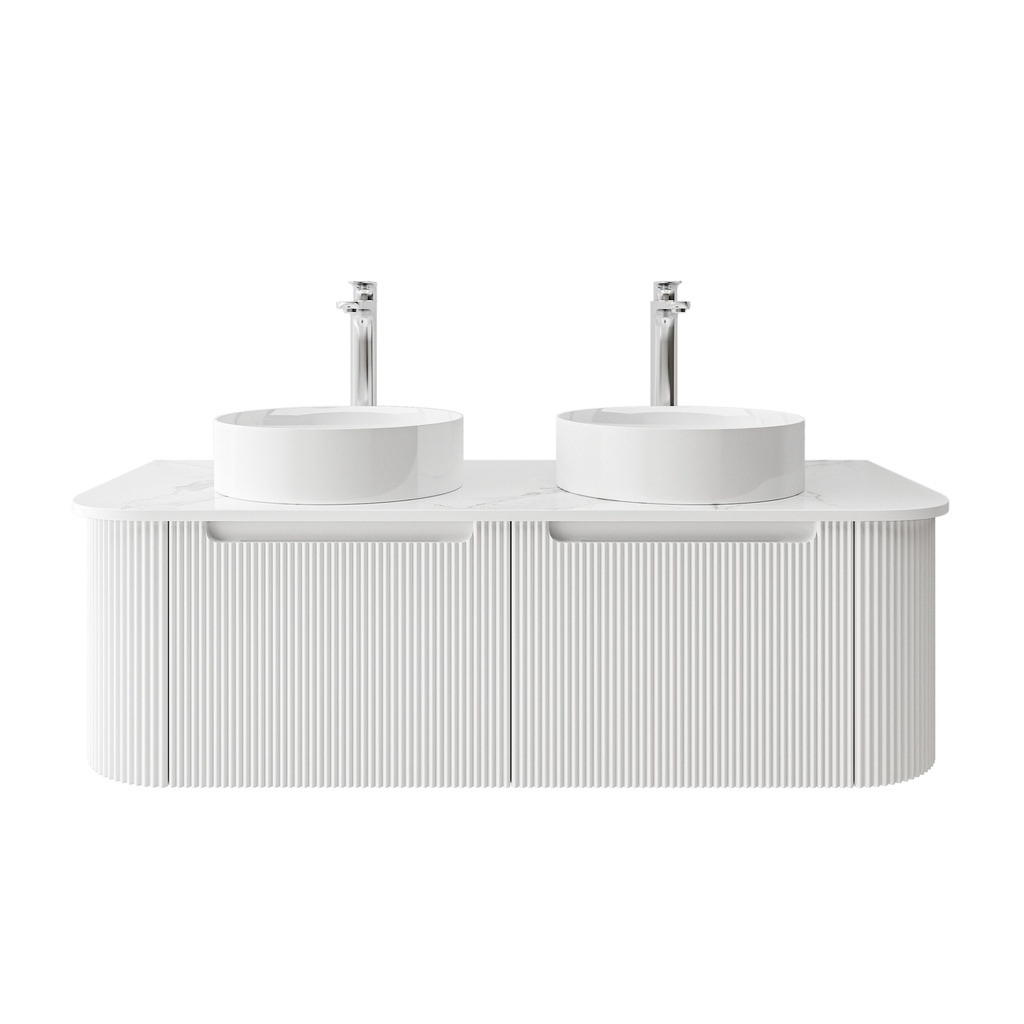 [92082/PVCKC125W-MW] 1200mm Matte White PVC Two Drawers Curved Wall Hung Vanity Cabinet Only