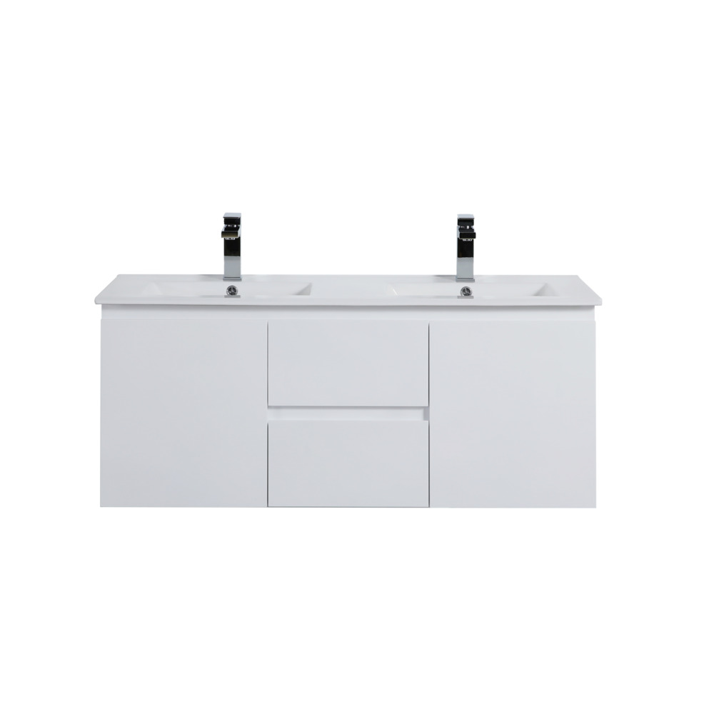 [56853] 1190*455*480mm Gloss White Alpha Wall Hung PVC Vanity Double Bowl