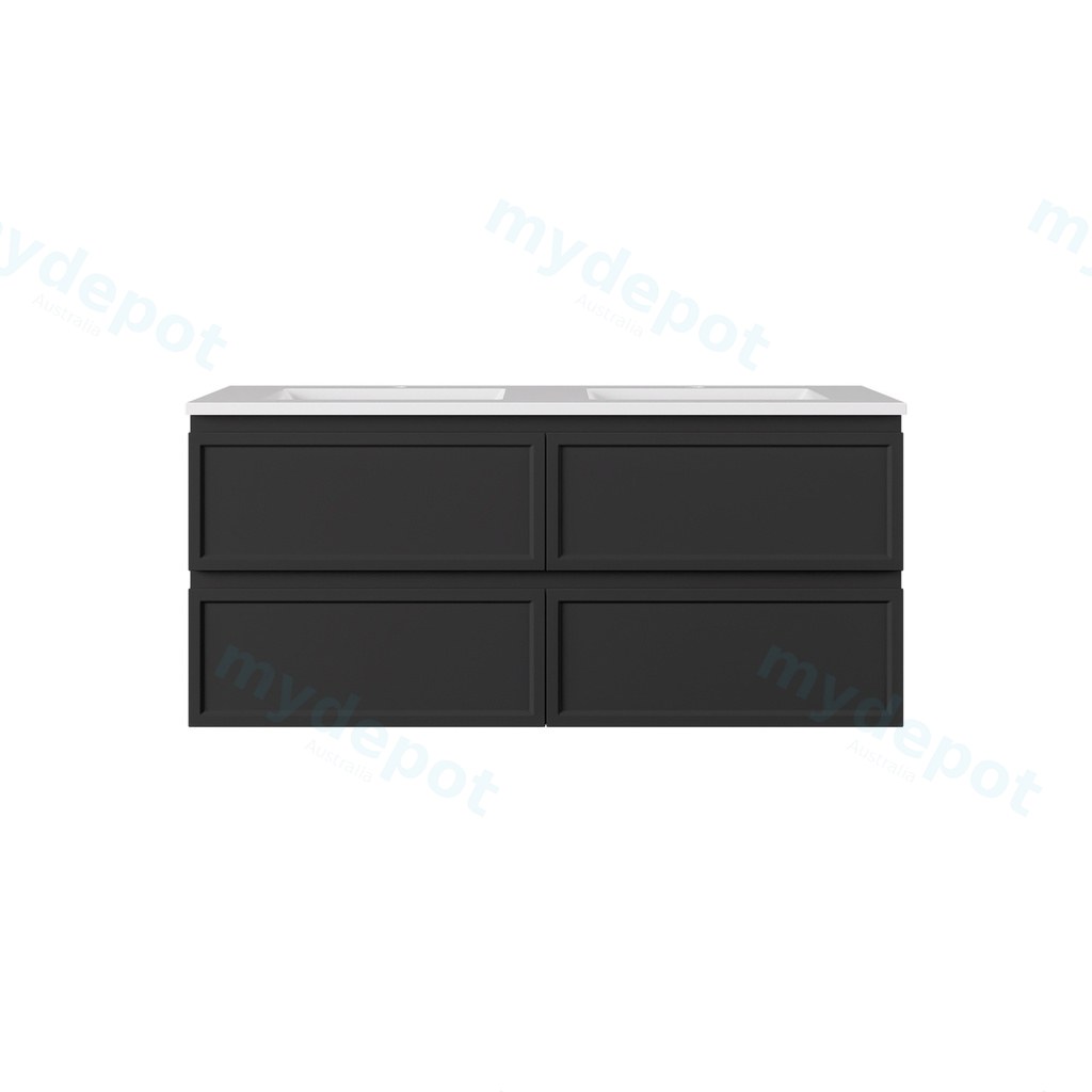 1190*455*500mm Matte Black New Hamilton Federation Slim Wall Hung Cabinet For Single Bowl And Double Bowl