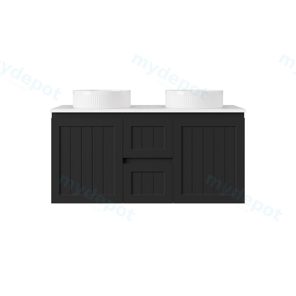 1190*455*560mm Matte Black Archill Federation Wall Hung Ensuite PVC Cabinet Double Bowel