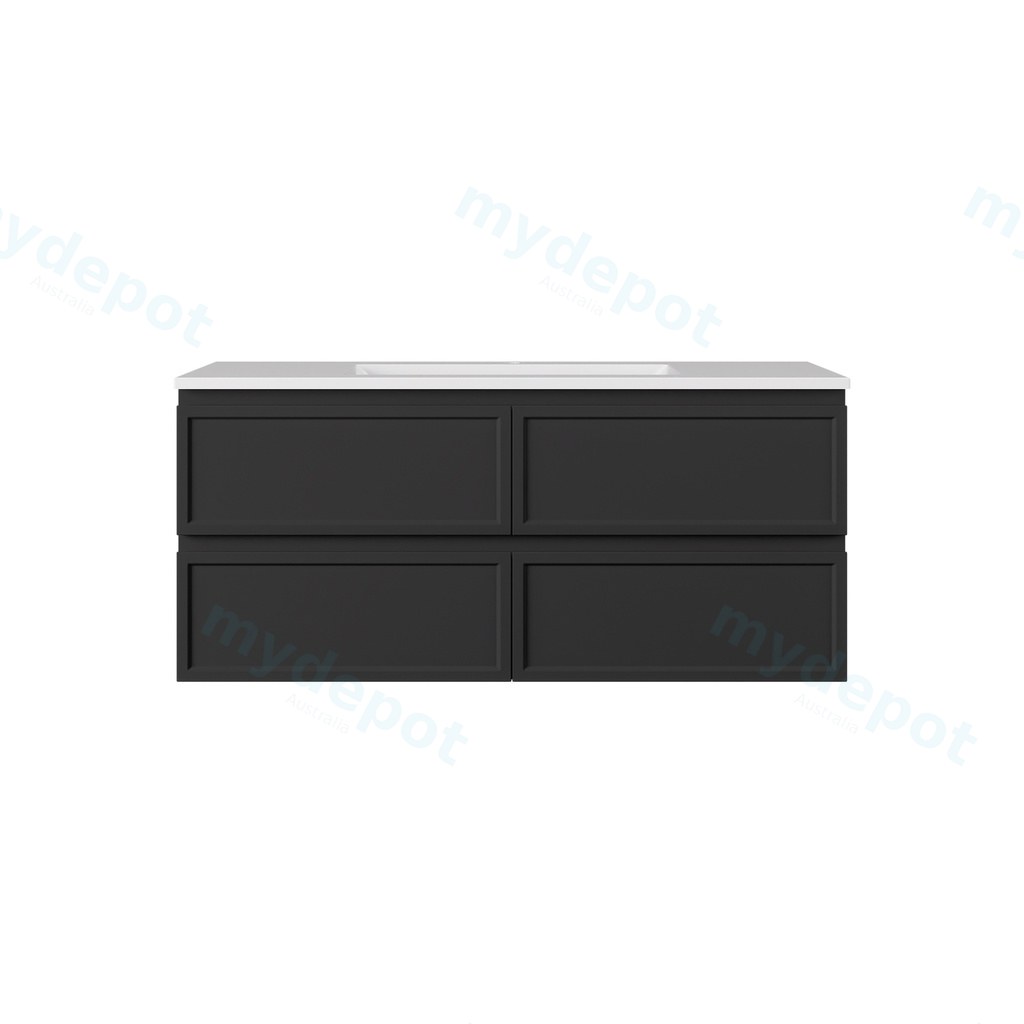 [56483] 1190*455*560mm Matte Black Hamilton Federation Wall Hung PVC Cabinet For Single Bowl Four Drawers