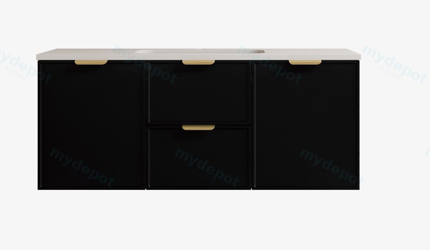 1190*455*560mm Matte Black Madura Federation Wall Hung PVC Cabinet,Left Hand Drawers