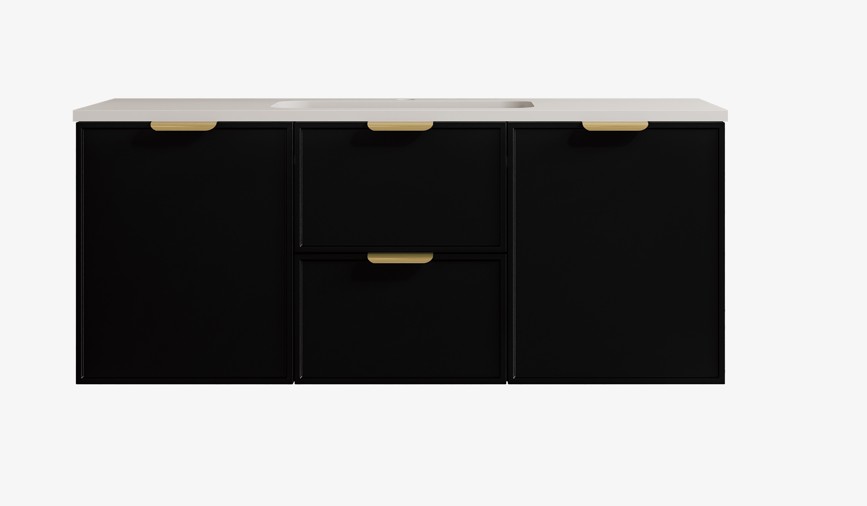 [56464] 1190*455*560mm Matte Black Madura Federation Wall Hung PVC Cabinet,Left Hand Drawers