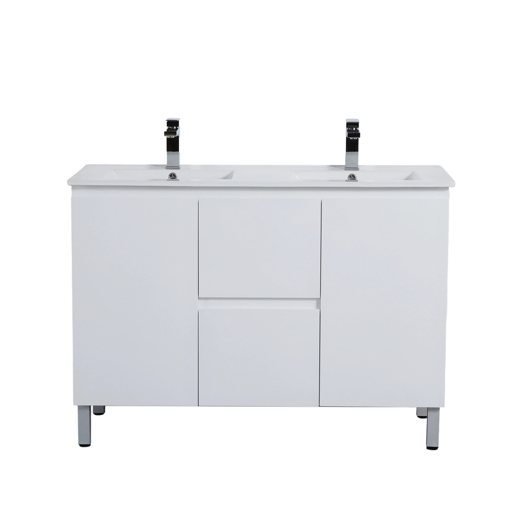 1190*455*860mm Gloss White Alpha Free Standing PVC Vanity Double Bowl