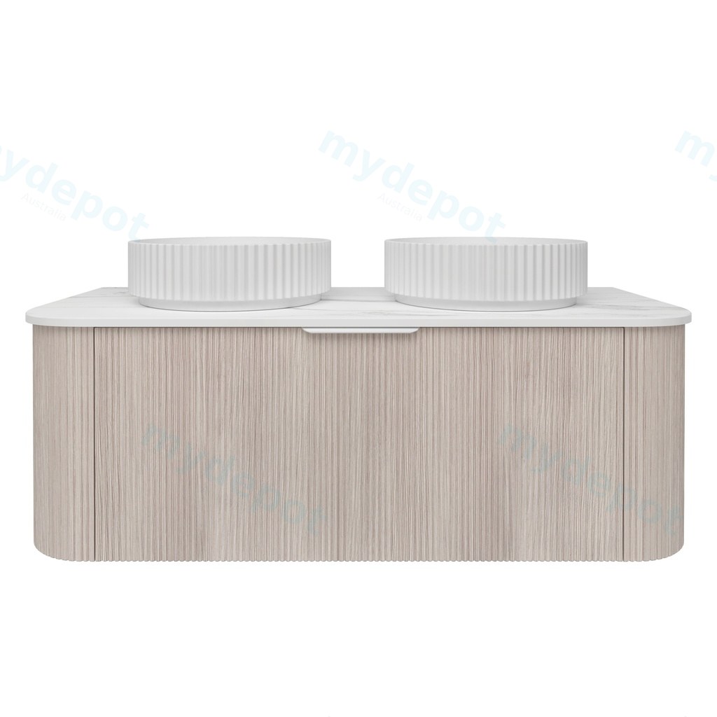 1190*493*400mm Costal Oak Agena Fluted Wood Grain Wall Hung Vanities Soft Closing Drawer Pull Out With Handle