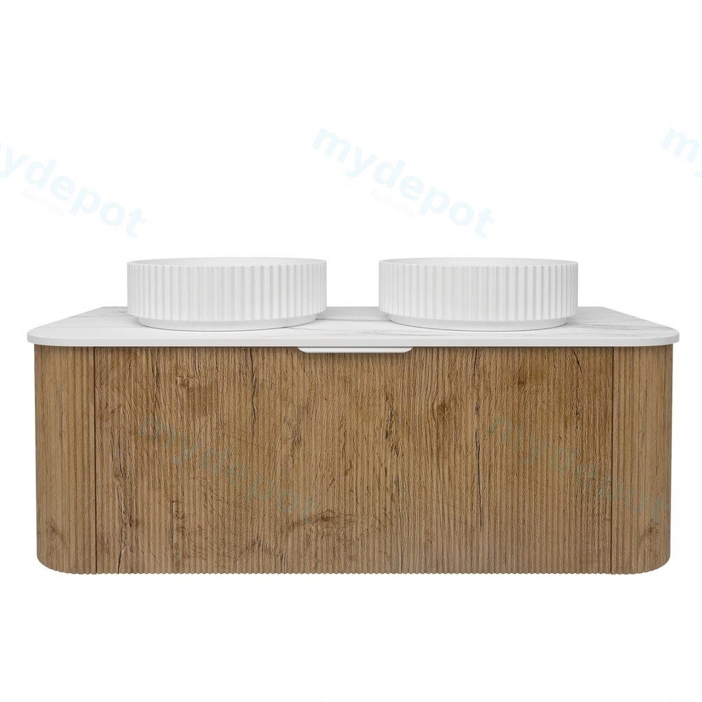 1190*493*400mm Prime Oak Agena Fluted Wood Grain Wall Hung Vanities Soft Closing Drawer Pull Out With Handle