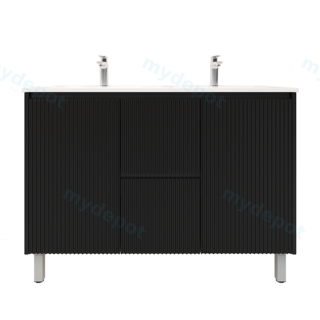 1200mm Brio Freestanding Bathroom Vanity Cabinet Only PVC Fluted Matte Black