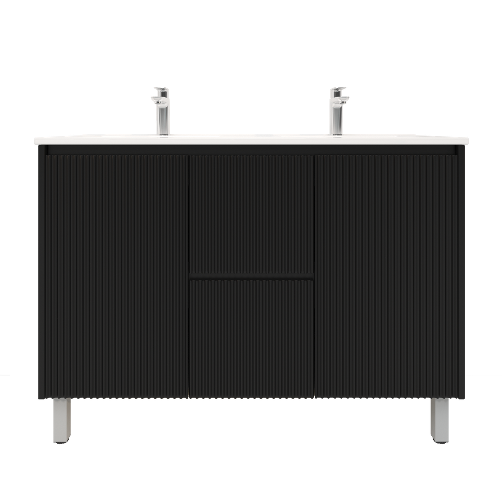 [92096/PVCKB124L-MB] 1200mm Brio Freestanding Bathroom Vanity Cabinet with Legs PVC Fluted Matte Black
