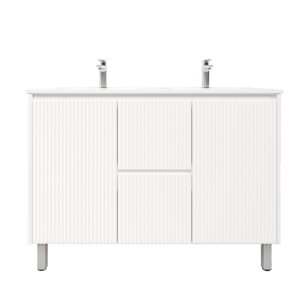 [92089/PVCKB124L-MW] 1200mm Brio Freestanding Bathroom Vanity Cabinet Only PVC Fluted Matte White