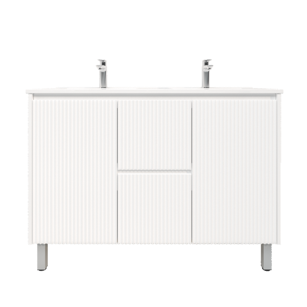 1200mm Brio Freestanding Bathroom Vanity Cabinet Only PVC Fluted Matte White