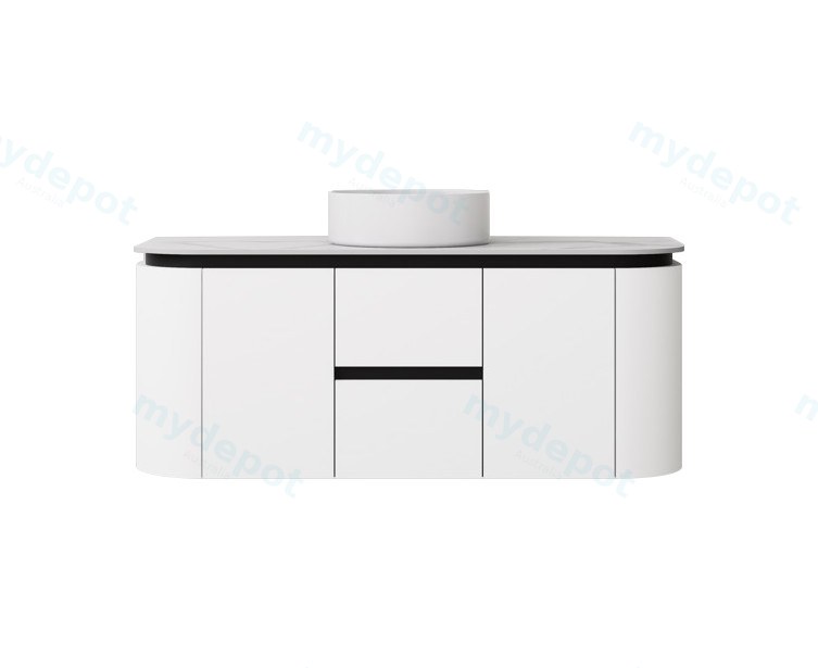 [56674] 1190X455X470mm Matte Black And White Devito Modern Wall Hung Vanity PVC Cabinet