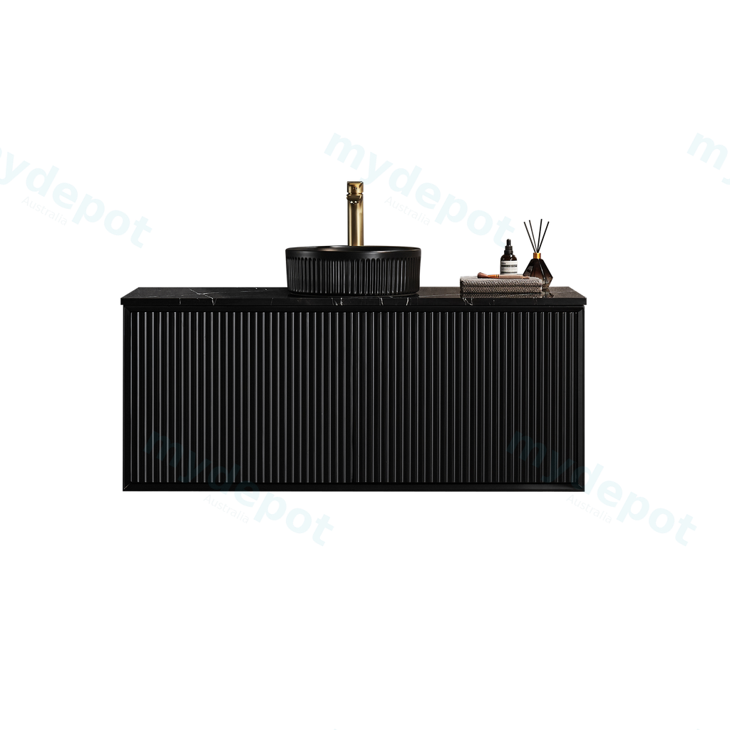 [56671] 1190X455X480mm Matte Black Kliff Modern Fluted Wall Hung Vanity PVC Cabinet