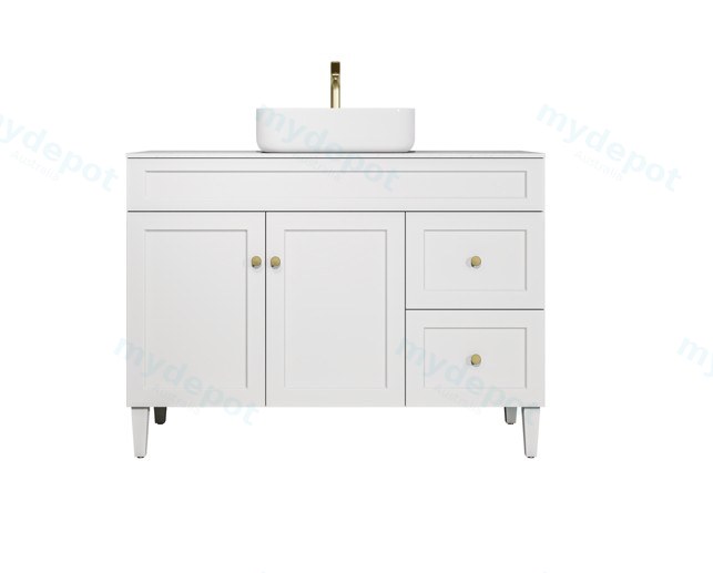 1190X455X860mm Matte White Harold Federation Free Standing PVC Cabinet,Right Hand Drawers