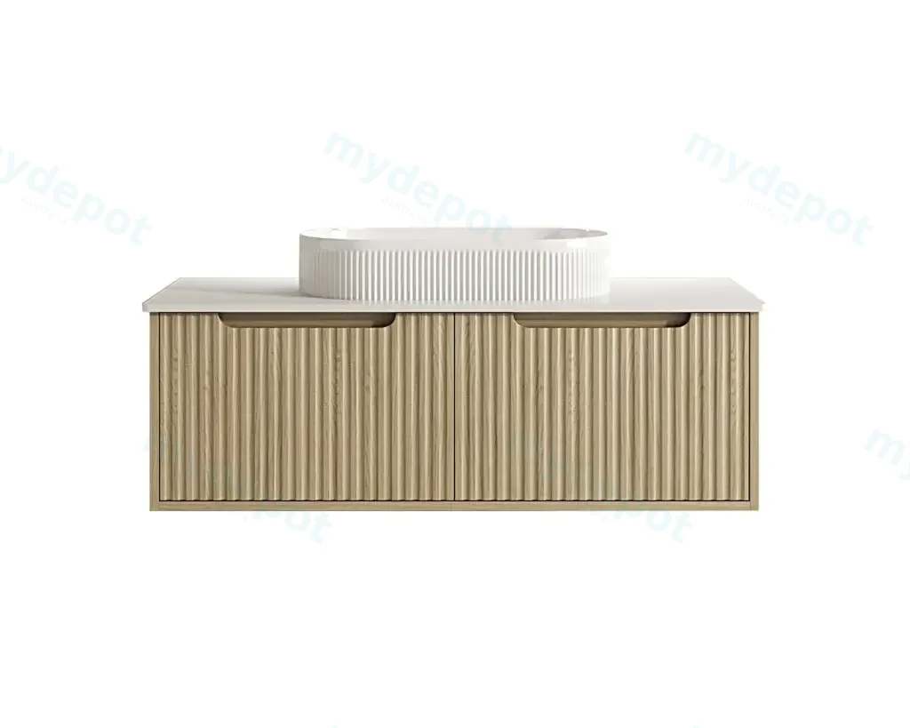 1190x455x390 Natural Oak Premium Straight Edge Wall Hung vanity With Carrara Stone Top