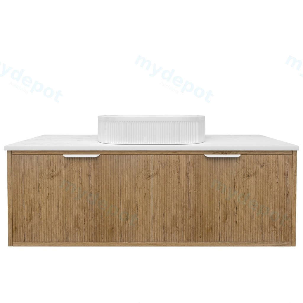 1190x455x400mm Kliff Fluted Wood Grain Vanity Prime Oak Soft Closing Drawer Pull Out With Handle