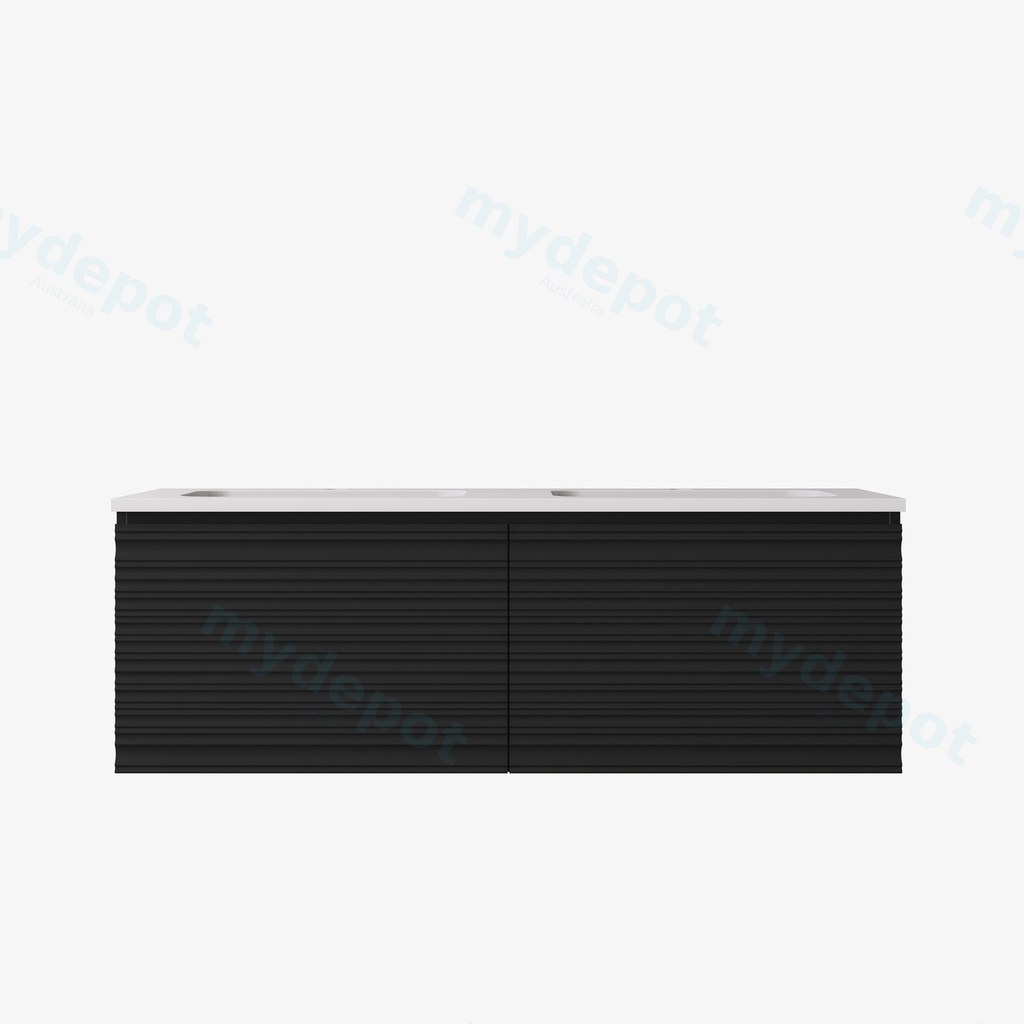 1190x455x400mm Matte Black Sedona Modern Fluted Wall Hung PVC Cabinet,For Double Bowl