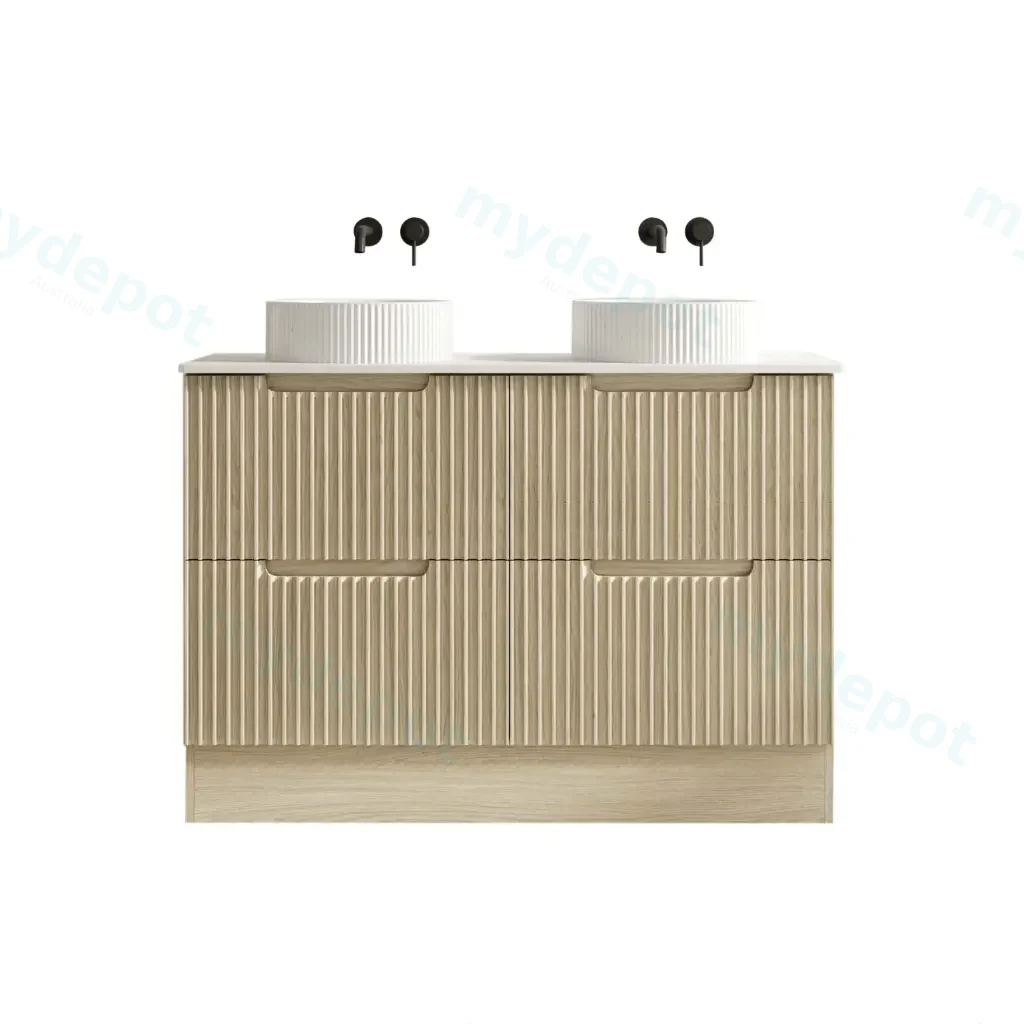 1190x455x830 Natural Oak Premium Straight Edge Freestanding vanity With White Stone Top