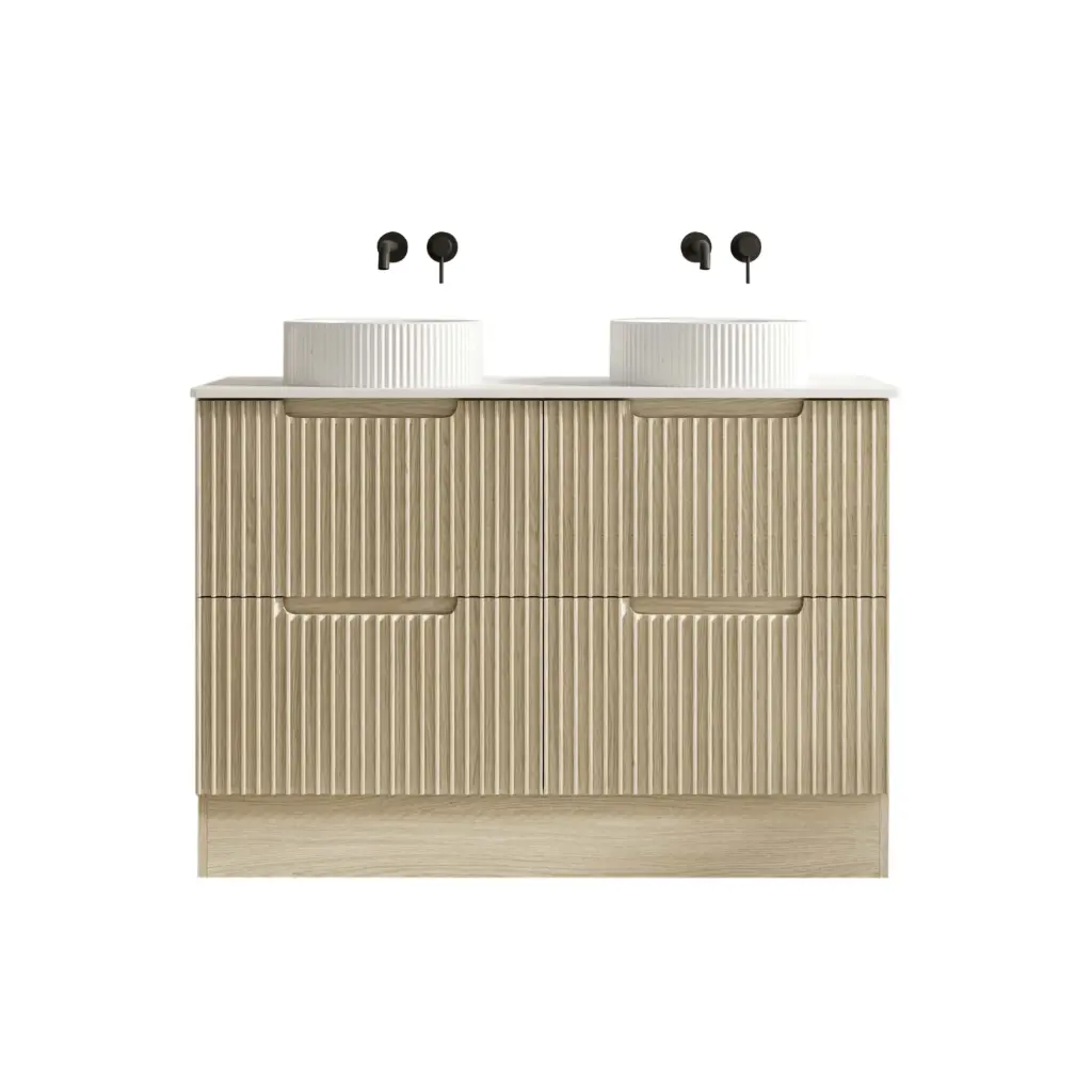 1190x455x830 Natural Oak Premium Straight Edge Freestanding vanity With White Stone Top