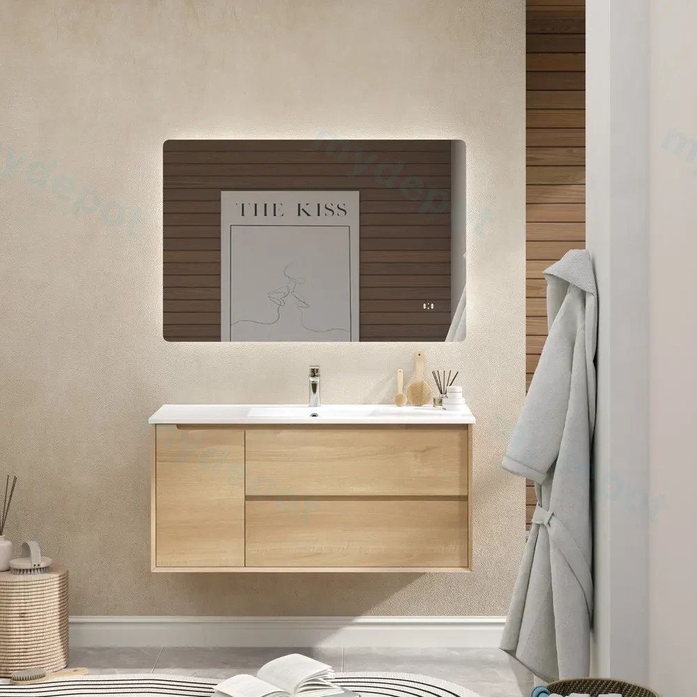 1200mm Bell Collection Natural Oak Plywood 2 Right Drawers 1 Left Door Wall Hung Bathroom Vanity Cabinet Only