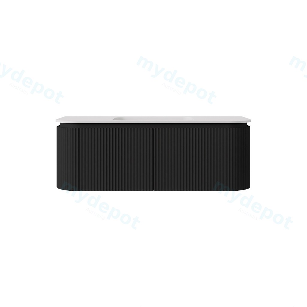 1190x495x400mm Matte Black Estella Modern Wall Hung Vanity PVC Cabinet Two Middle Drawer Plus Two Side Drawers Soft Closing Door And Drawers
