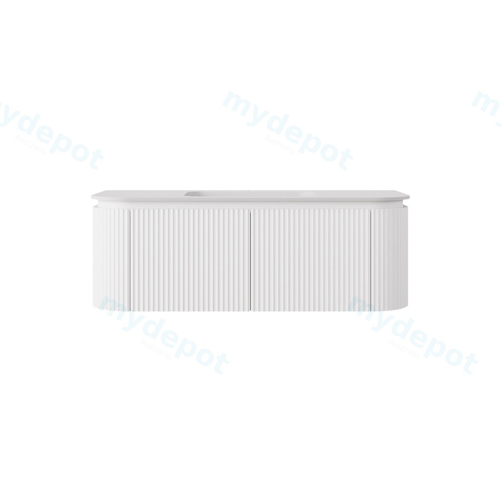 1190x495x400mm Matte White Estella Modern Wall Hung Vanity PVC Cabinet Two Middle Drawer Plus Two Side Drawers Soft Closing Door And Drawers