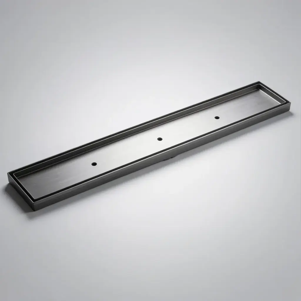 1200*100*21mm Electroplated Gun Metal Tile Insert Drain Centre Outlet 80mm