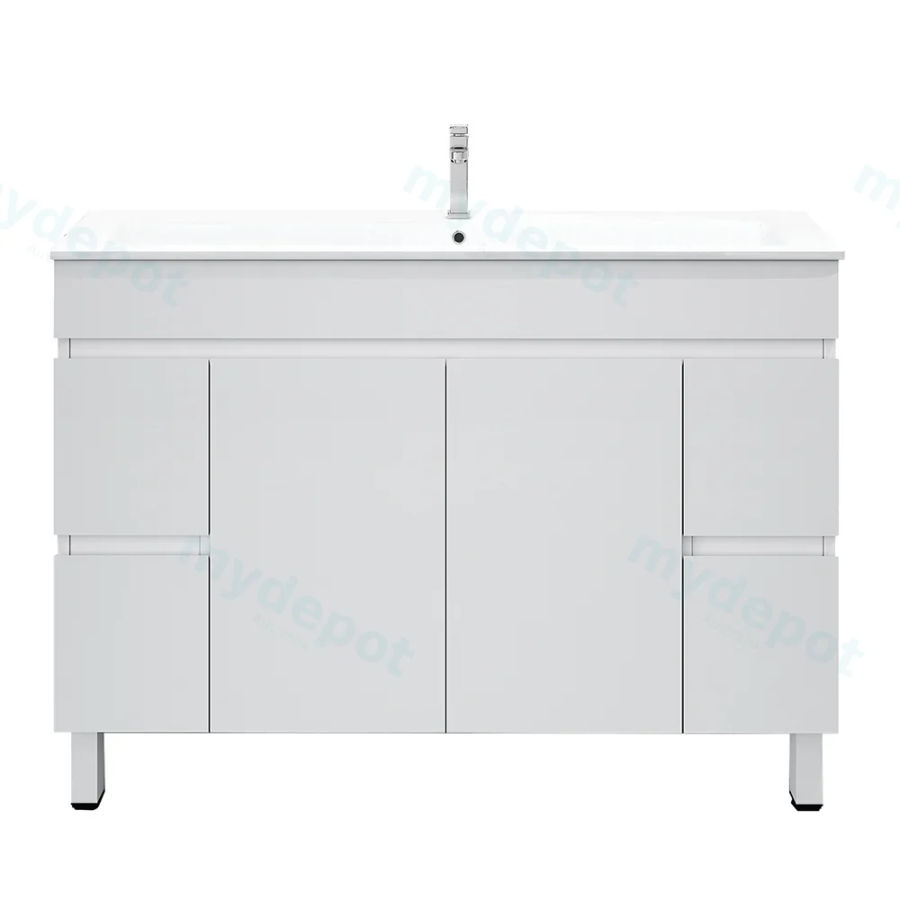 [50466] 1200*450*830mm Freestangding Gloss White Vanity With Doublee Ceramic Top