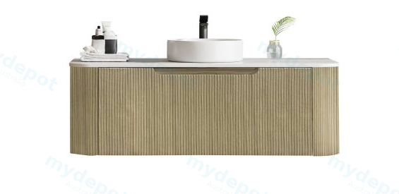 1200*460*400mm Bur Oak Round Edge Grooved Wall Hung Vanity Cabinet Only Soft Closed Single Drawer