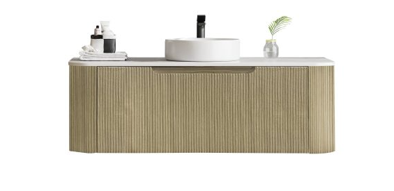 [50413] 1200*460*400mm Bur Oak Round Edge Grooved Wall Hung Vanity Cabinet Only Soft Closed Single Drawer