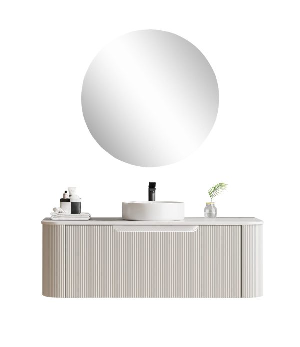 1200*460*400mm Matt White Round Edge Grooved Wall Hung Vanity Cabinet Only Soft Closed Single Drawer