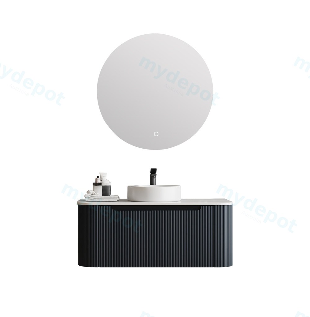 1200*460*400mm Mtte Black Round Edge Grooved Wall Hung Vanity Cabinet Only Soft Closed Single Drawer