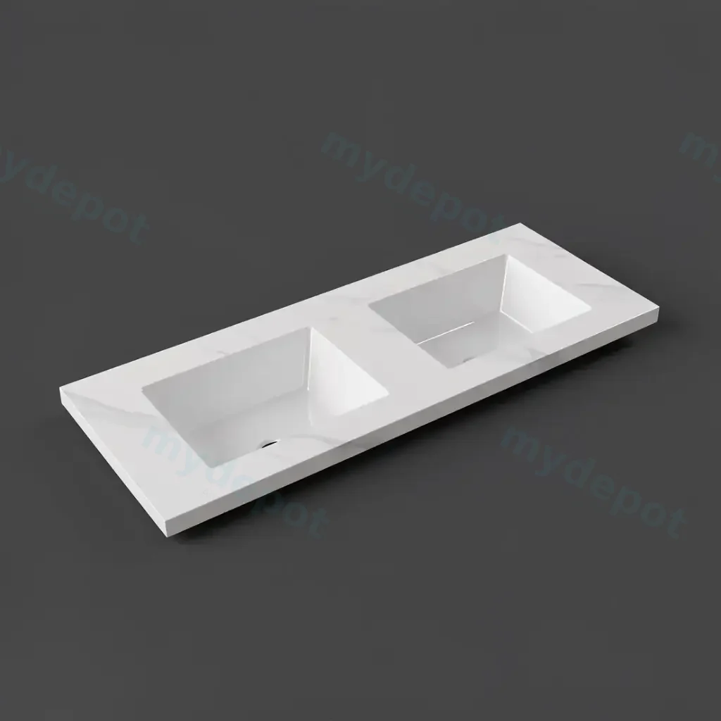 12000x460x190mm Carrara White Sintered Stone Seamlessjoined With Fine Ceramic Basin Double Bowl No Tap Hole
