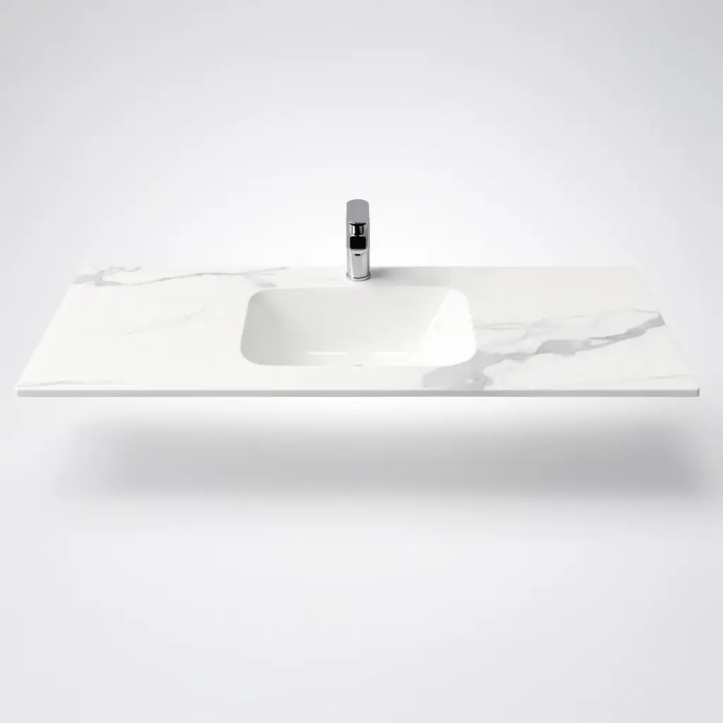 1200Lx460Dx180Hmm White Marble Look Sintered Stone Top With Undermount Basin