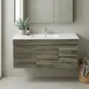 1200mm Dark Grey MDF Wall Hung Bathroom Vanity Cabinet Only Right Drawer PVC Vacuum Filmed